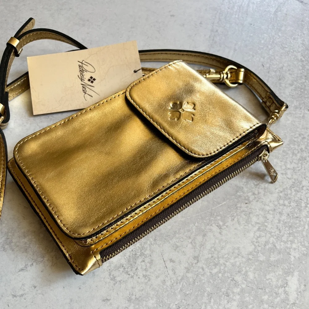 Patricia Nash Chiavella Phone Crossbody Leather Bag in Greek Gold RFID Security - Picture 3 of 12